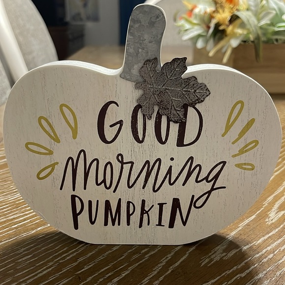 Good Morning Pumpkin Wood Pumpkin 
Autumn Fall Harvest Farmhouse Decor - Picture 2 of 8